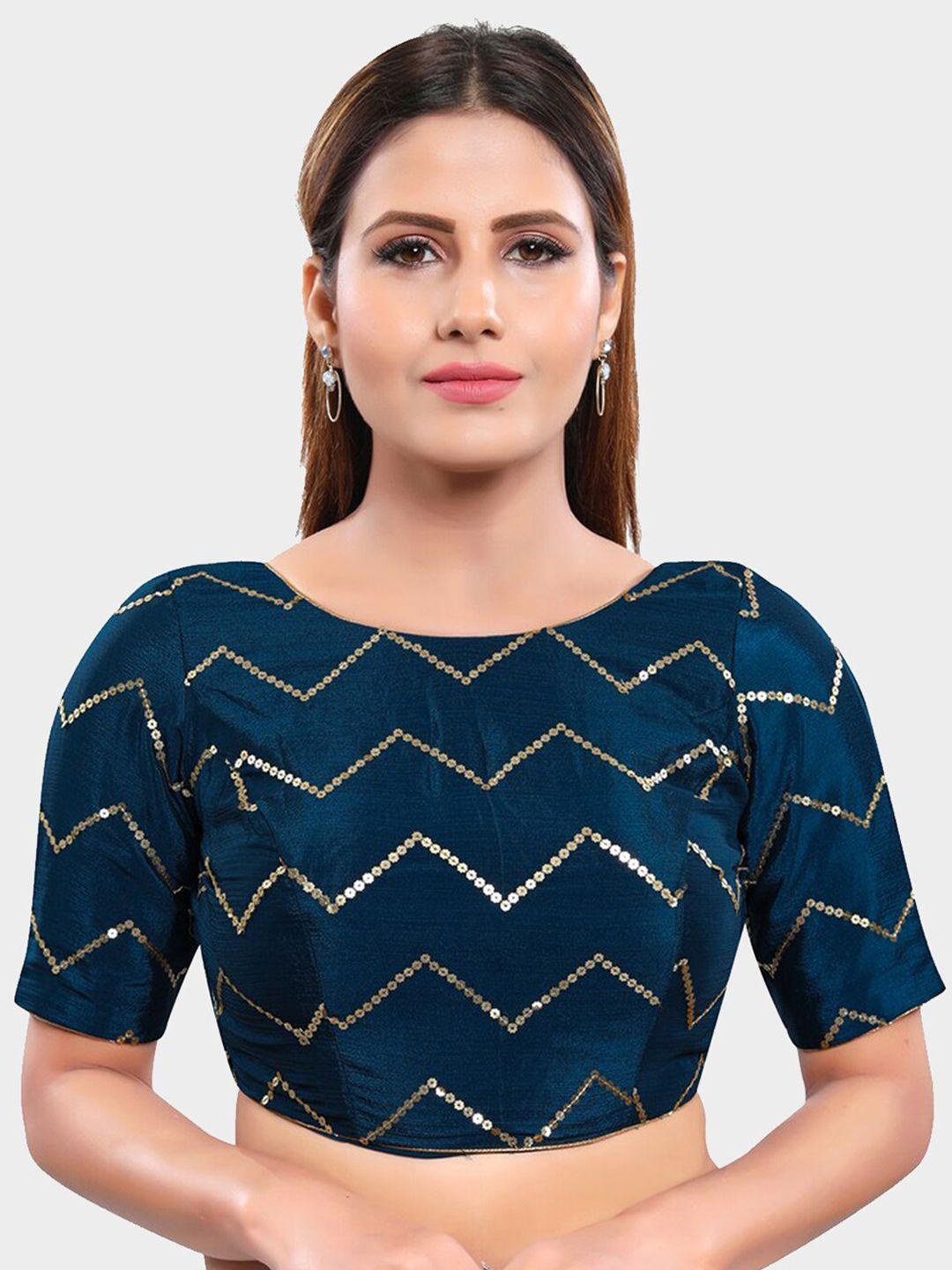 salwar studio women blue embroidered readymade saree blouse