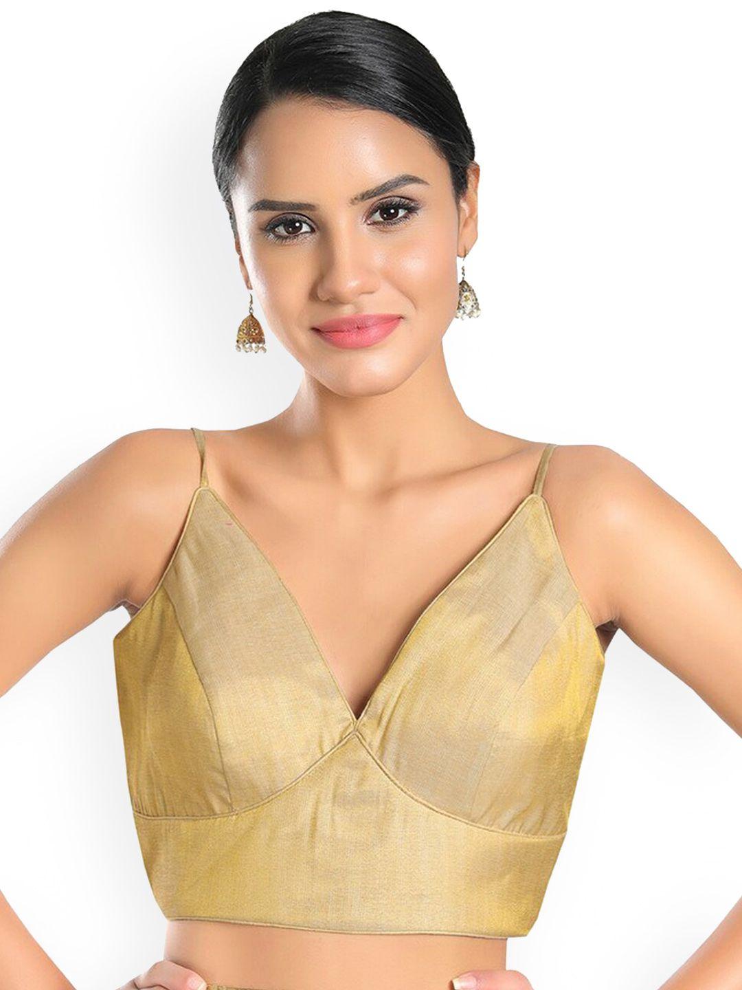 salwar studio women gold solid readymade saree blouse