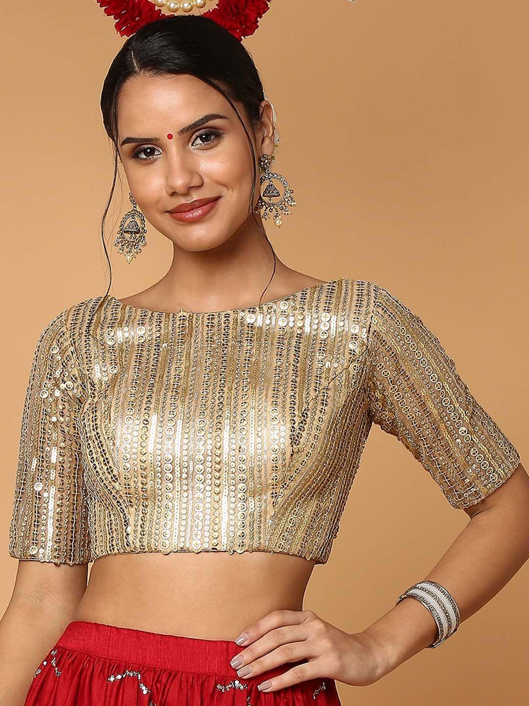 salwar studio women gold-colored embellished saree blouse