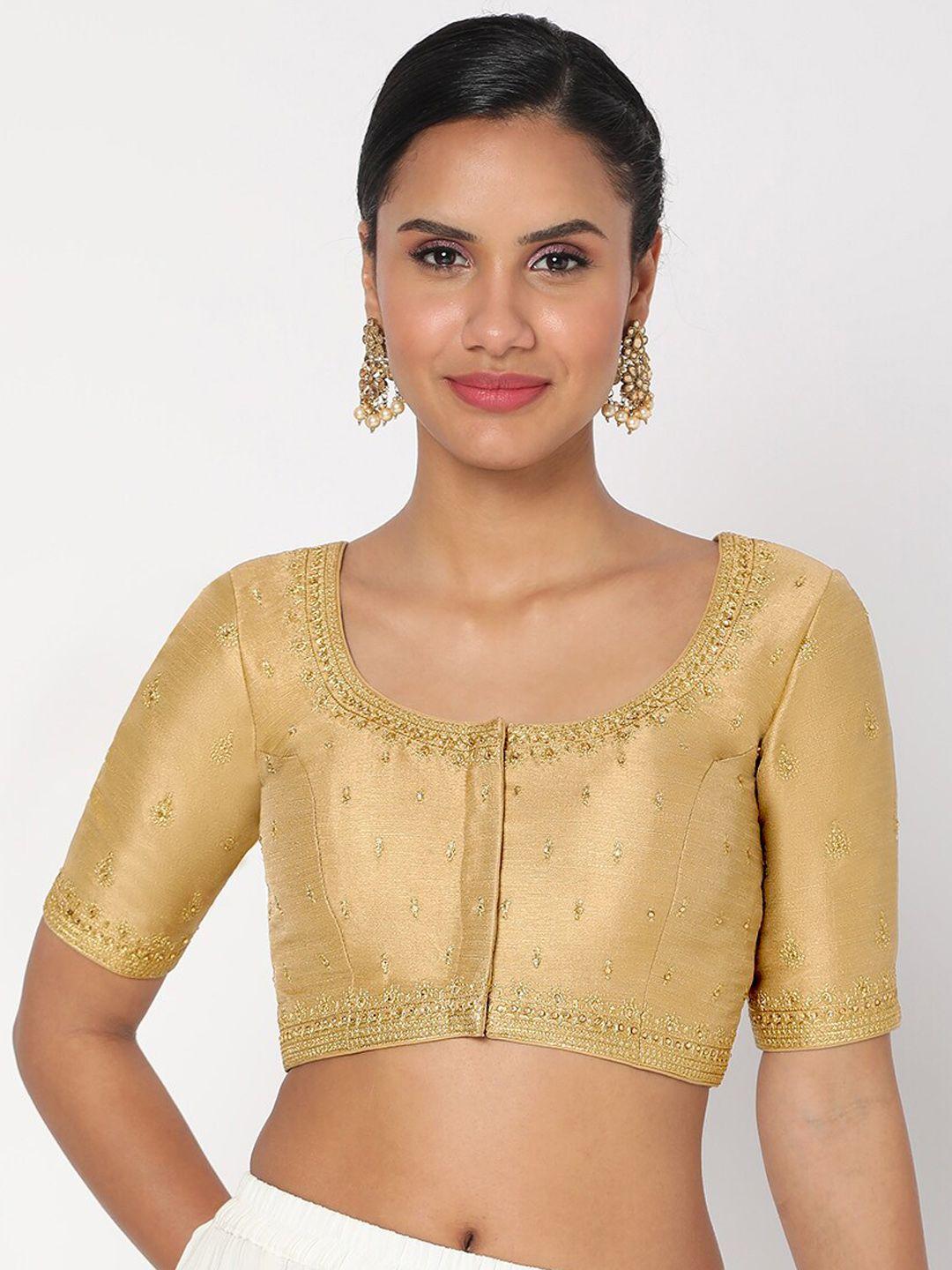 salwar studio women golden embroidered saree blouse