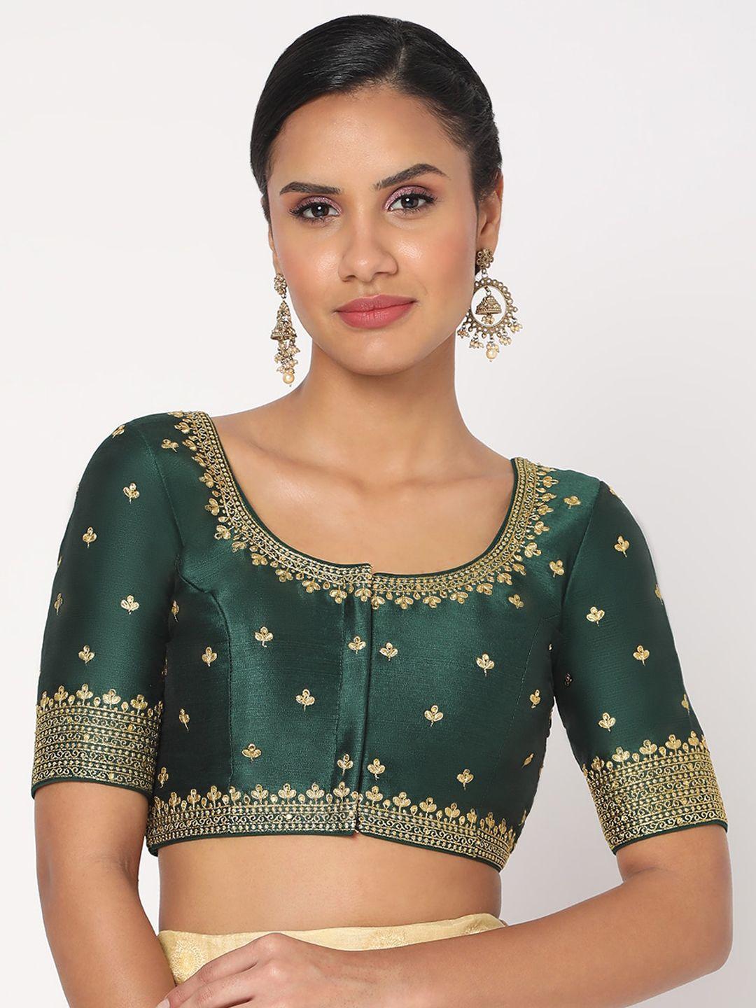 salwar studio women green embroidered saree blouse