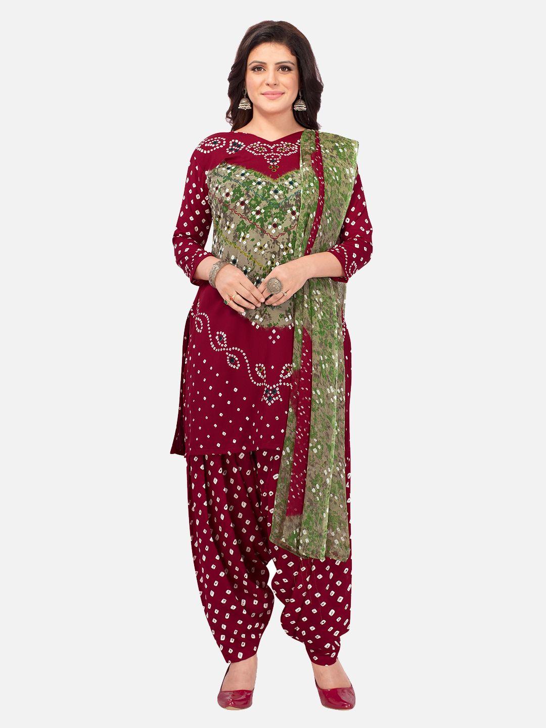 salwar studio women maroon & green printed unstitched dress material