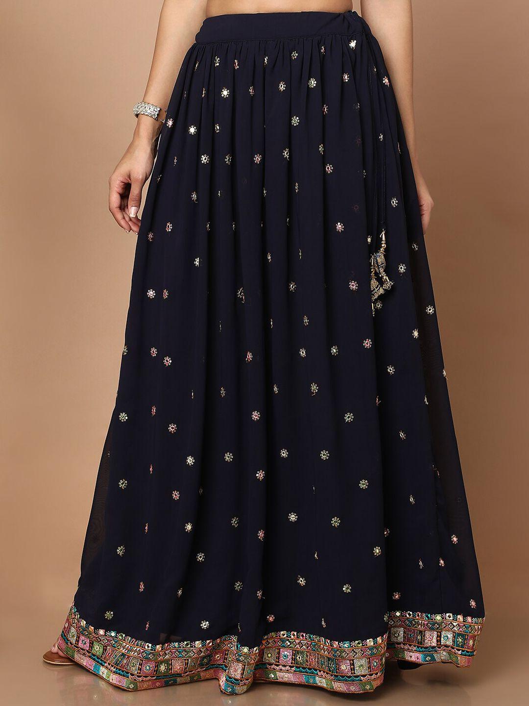 salwar studio women navy blue silk blend maxi length skirt