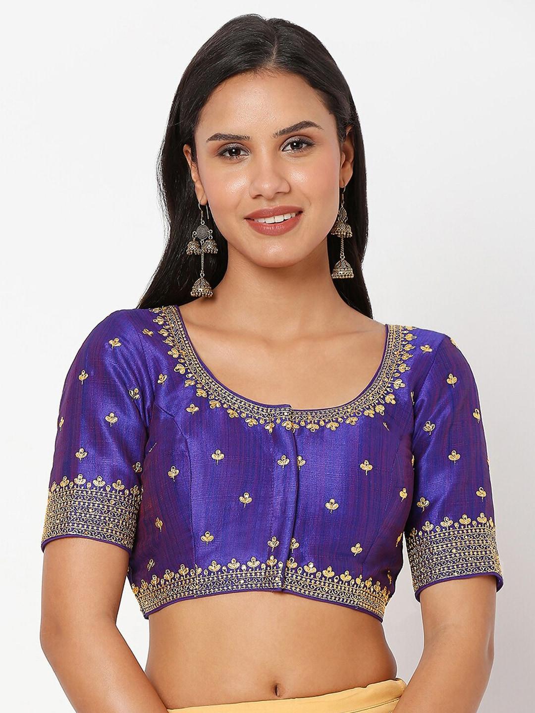 salwar studio women purple embroidered saree blouse