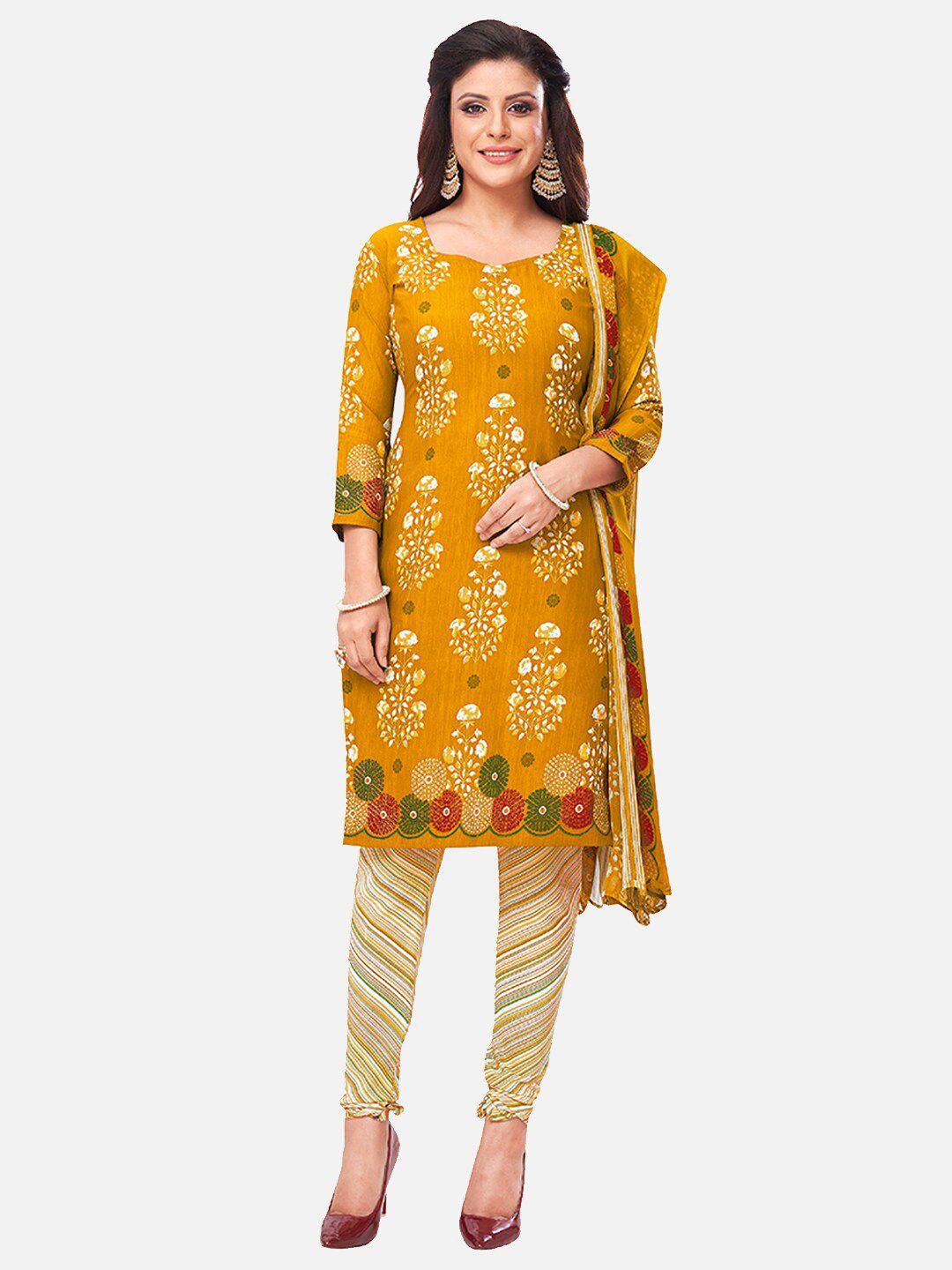 salwar studio women yellow & white printed unstitched dress material