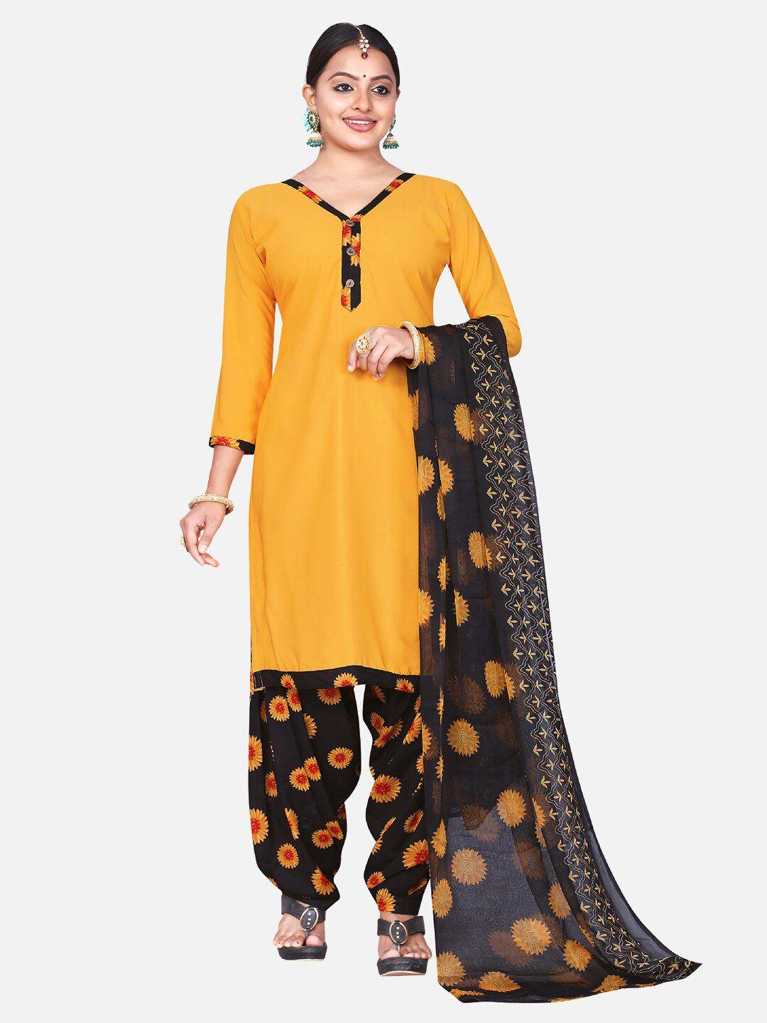 salwar studio yellow & black printed unstitched dress material