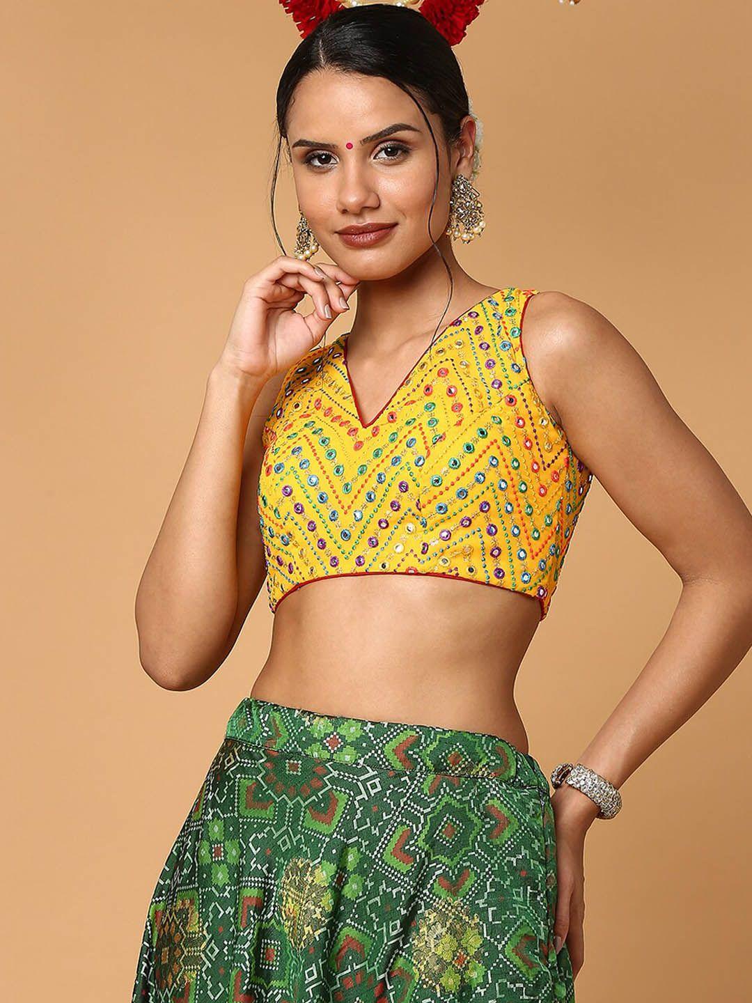 salwar studio yellow embroidered readymade saree blouse