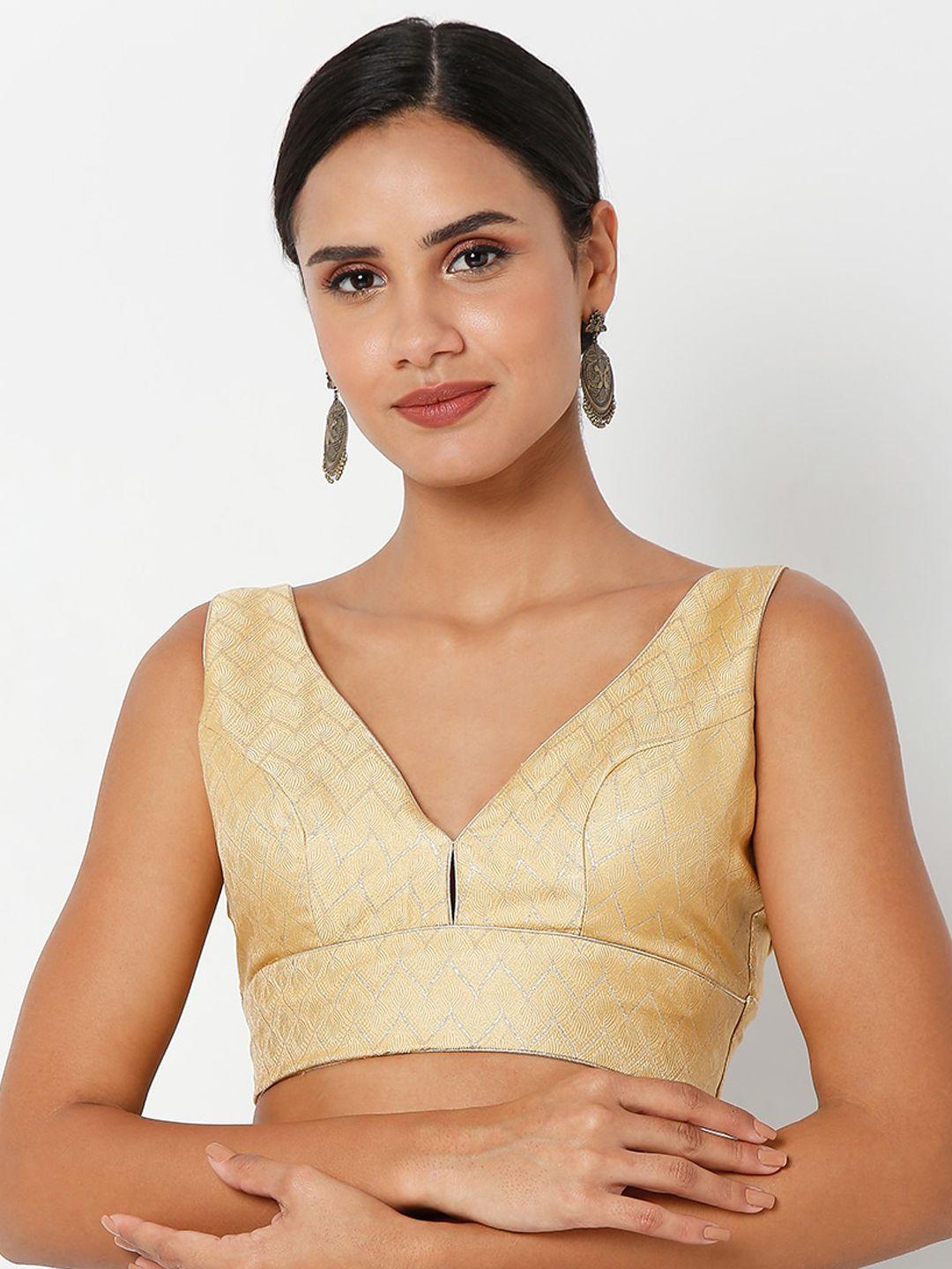 salwar studio  gold-toned solid brocade saree blouse