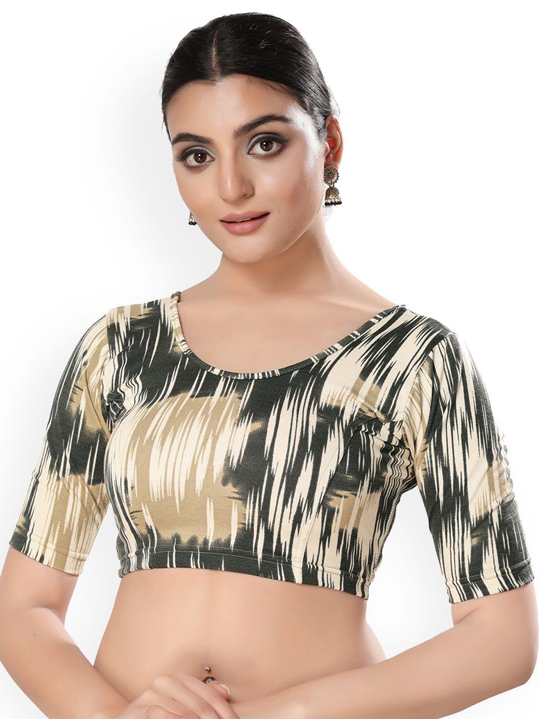 salwar studio abstract printed round neck stretchable saree blouse