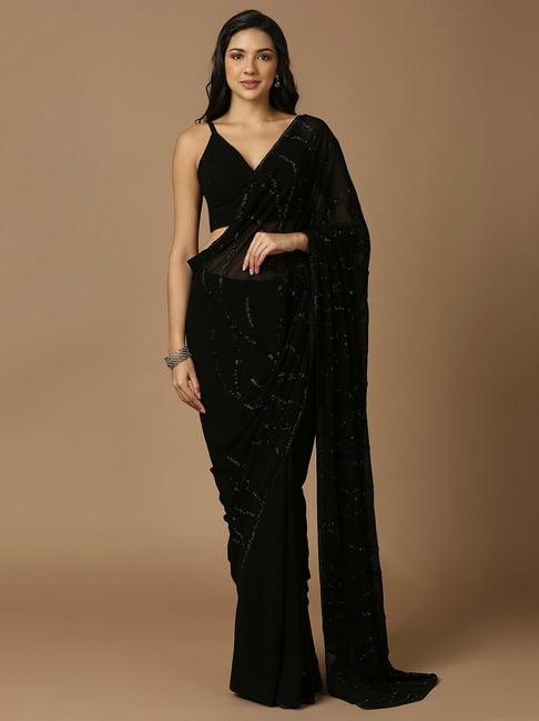 salwar studio black embellished saree without blouse