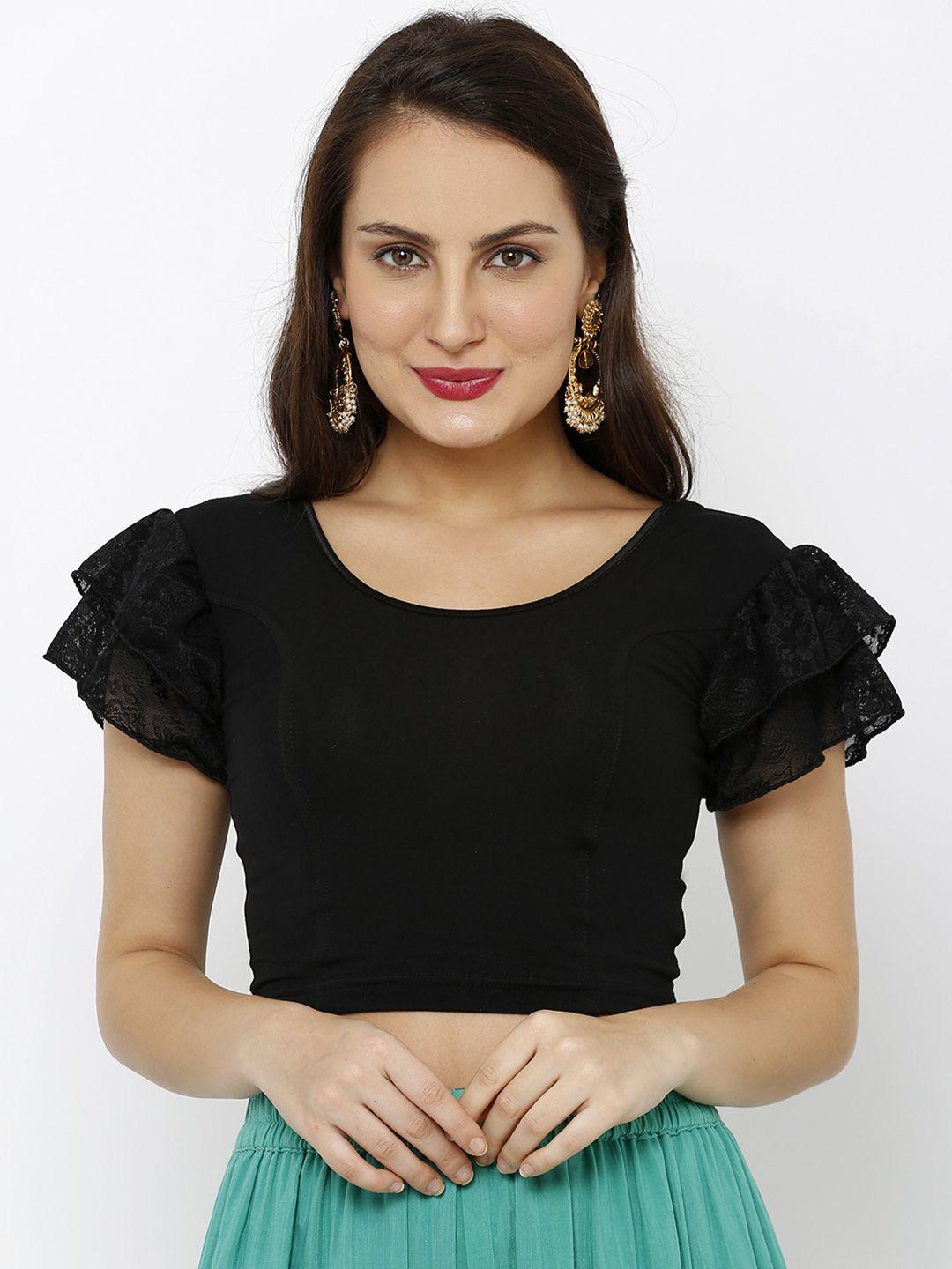 salwar studio black solid stretchable readymade saree blouse