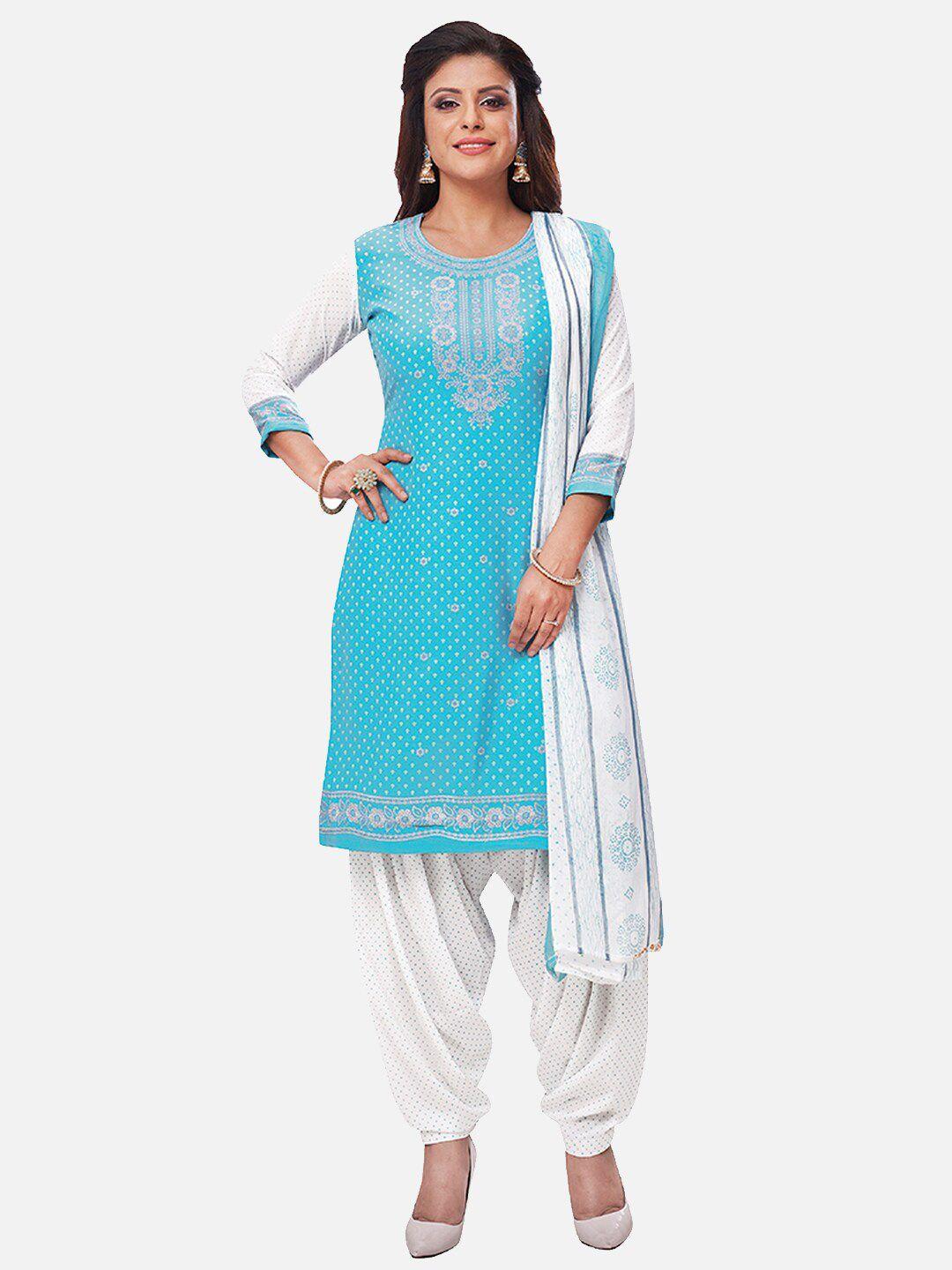 salwar studio blue & white printed unstitched dress material