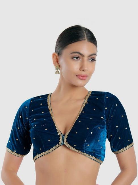 salwar studio blue embellished readymade blouse