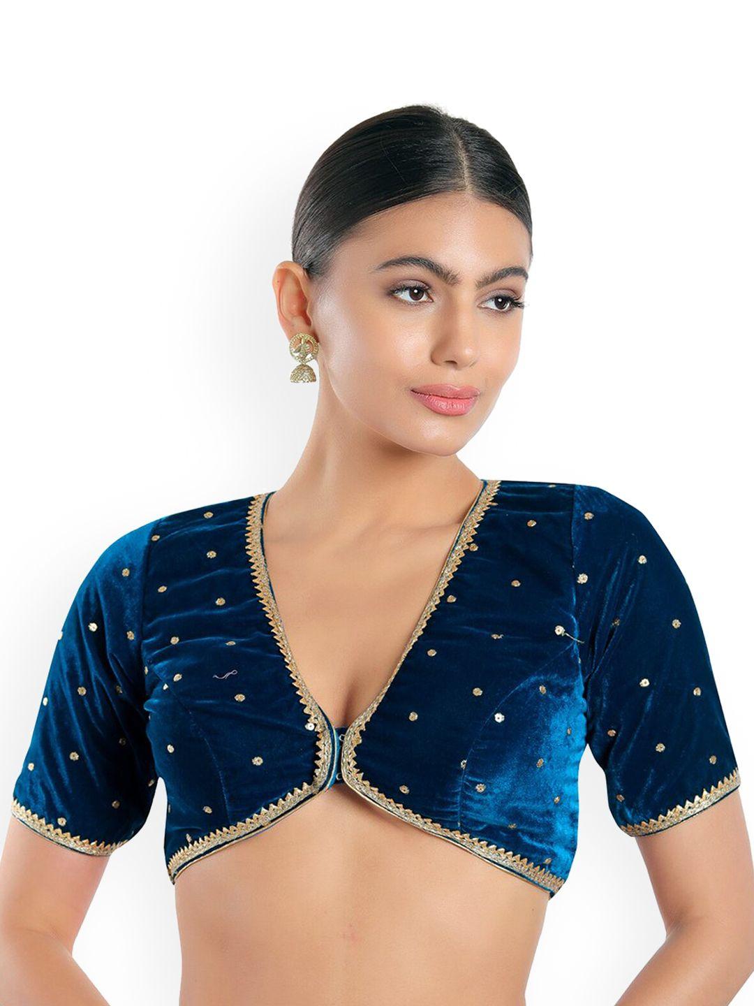 salwar studio blue embellished saree blouse