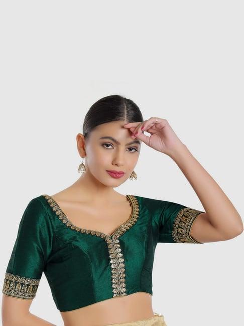 salwar studio bottle green embellished readymade blouse