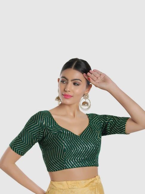 salwar studio bottle green embellished readymade blouse