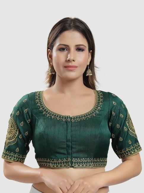 salwar studio bottle green embroidered readymade blouse