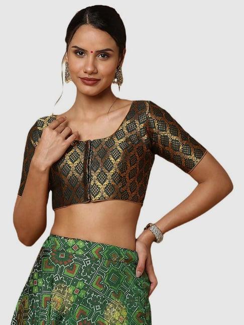 salwar studio bottle green textured readymade blouse