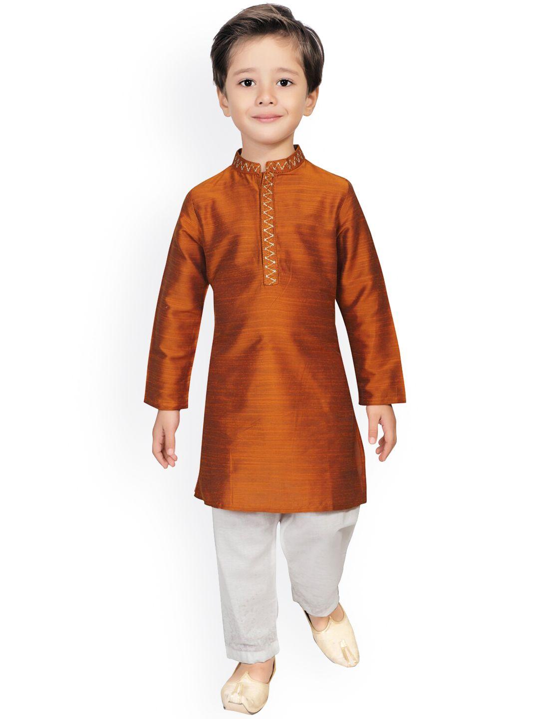 salwar studio boys orange art silk kurta with pyjamas