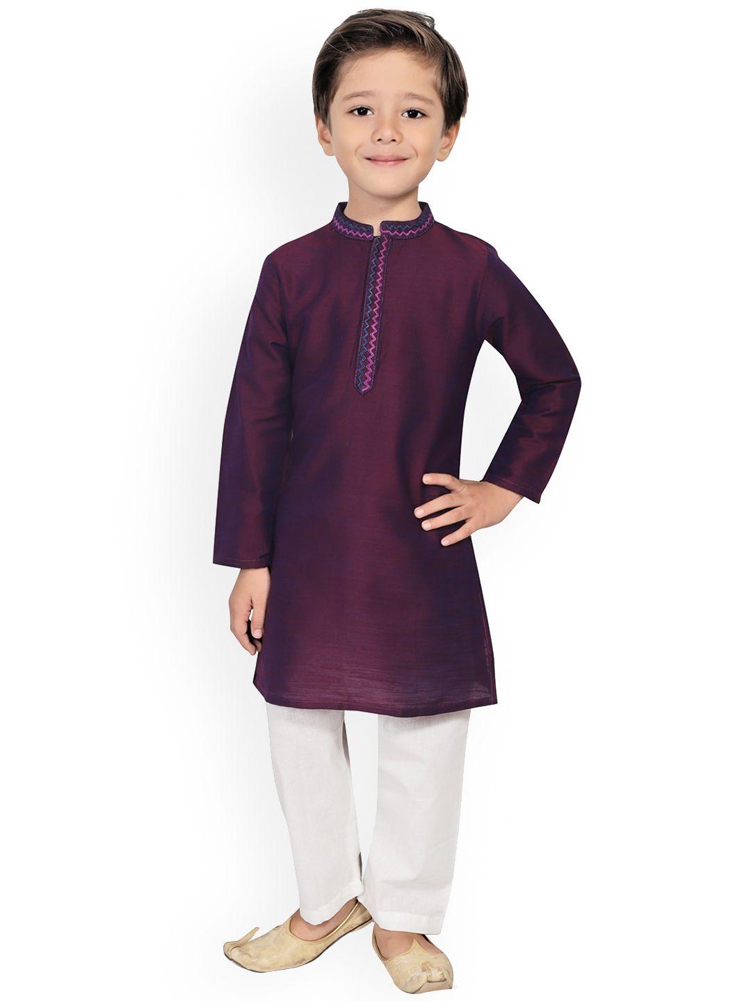 salwar studio boys purple & white embroidered straight kurta with pyjamas