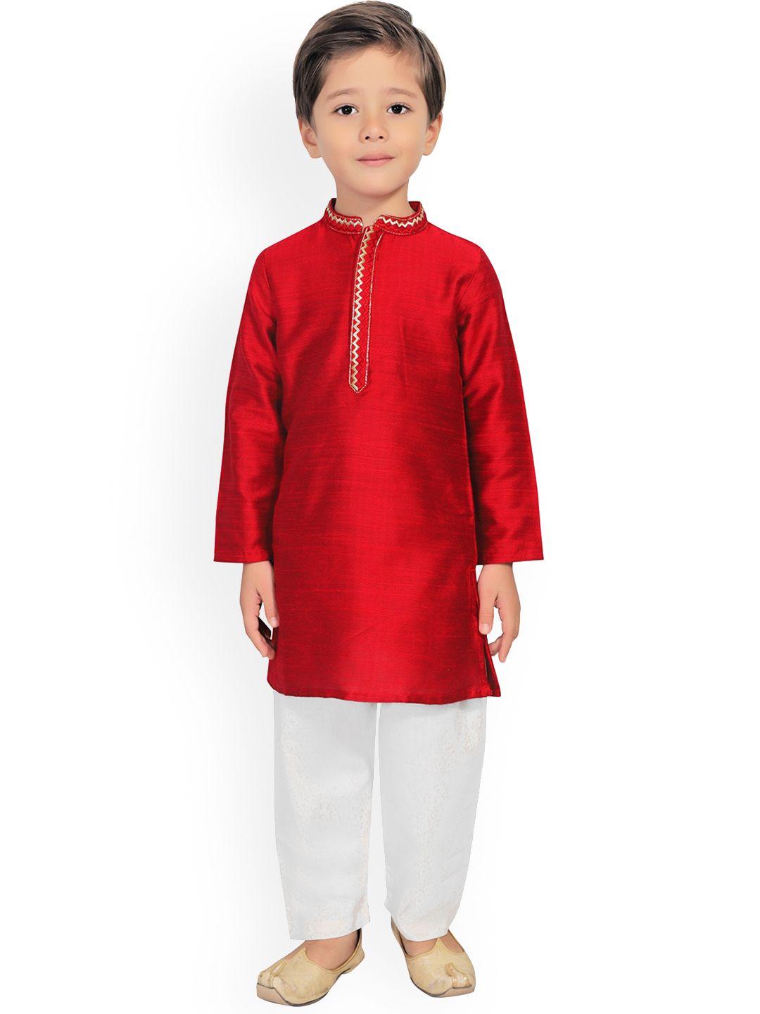 salwar studio boys red art silk kurta with pyjamas