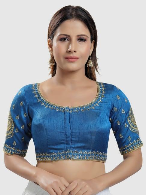 salwar studio cobalt blue embroidered readymade blouse