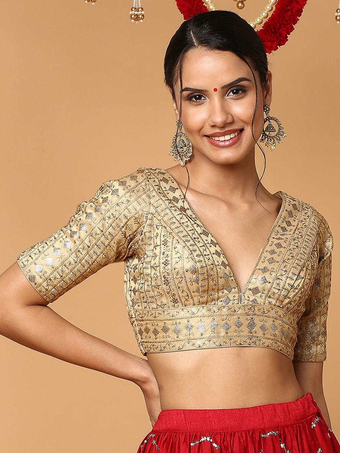 salwar studio copper- toned embellished saree blouse