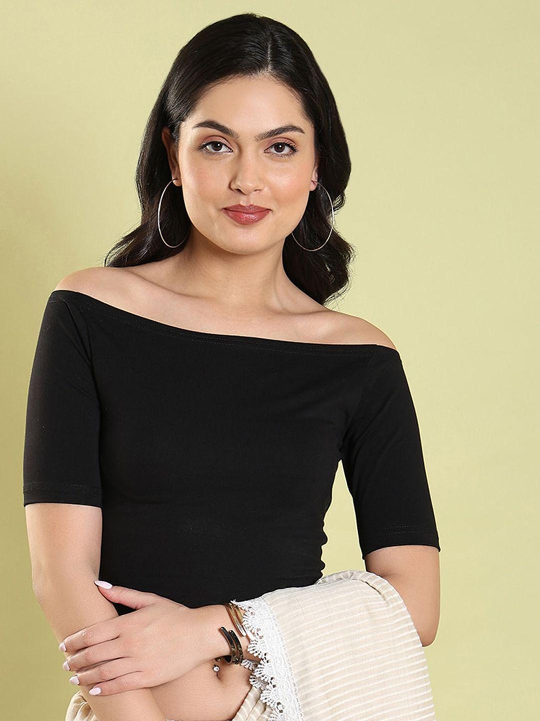salwar studio cotton off-shoulder readymade saree blouse