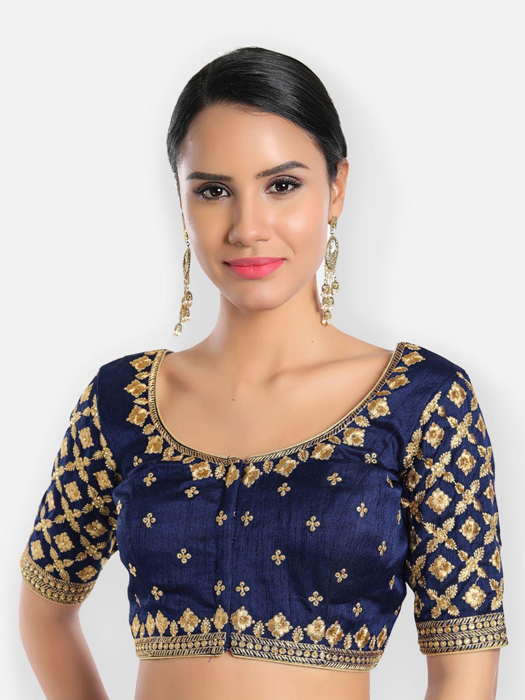 salwar studio embroidered front open readymade silk saree blouse