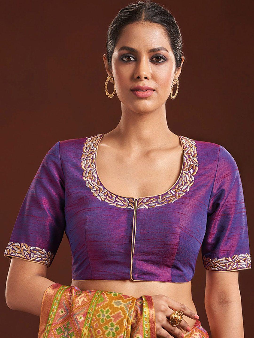 salwar studio embroidered raw silk saree blouse