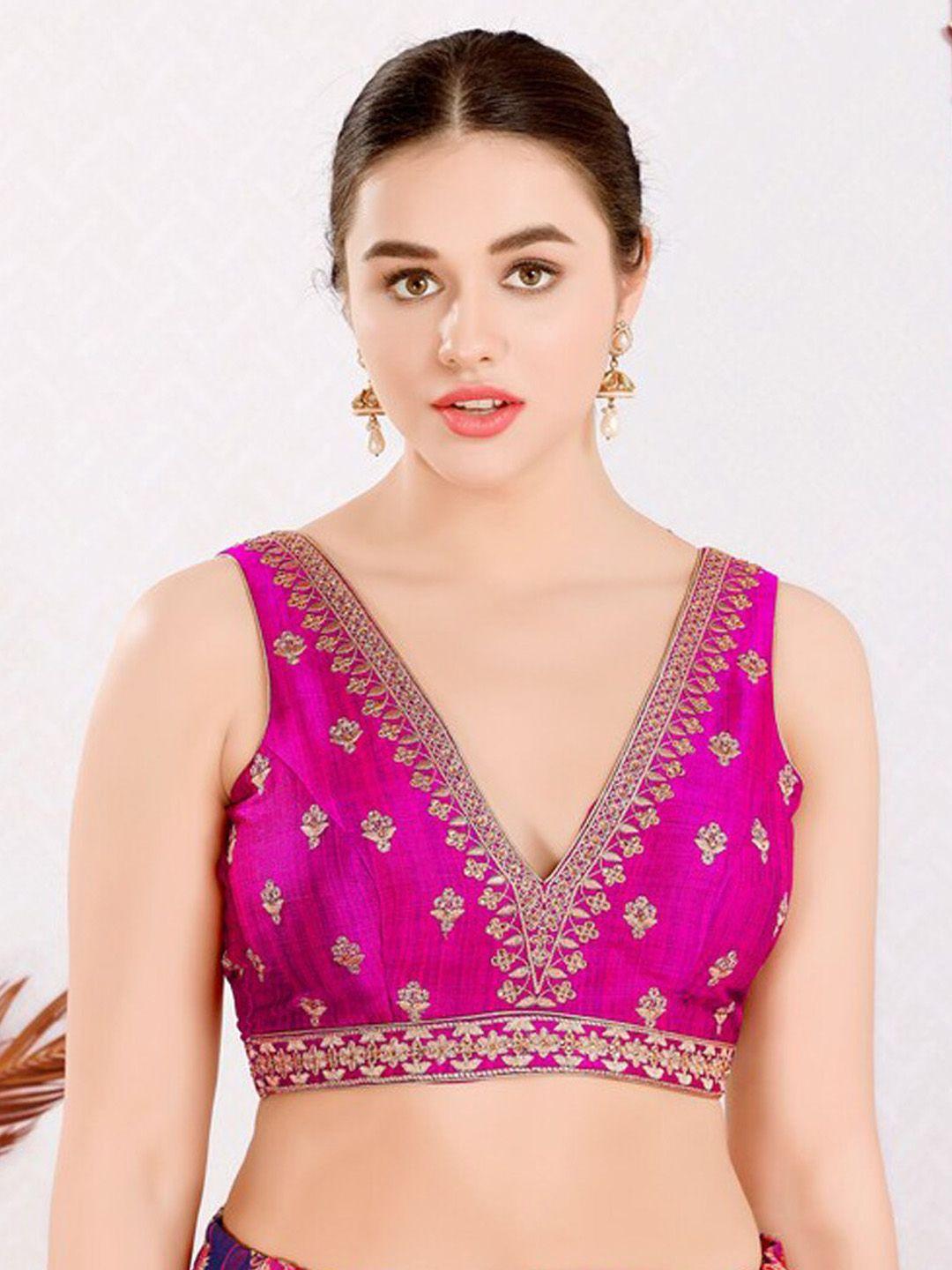salwar studio embroidered sleeveless silk saree blouse