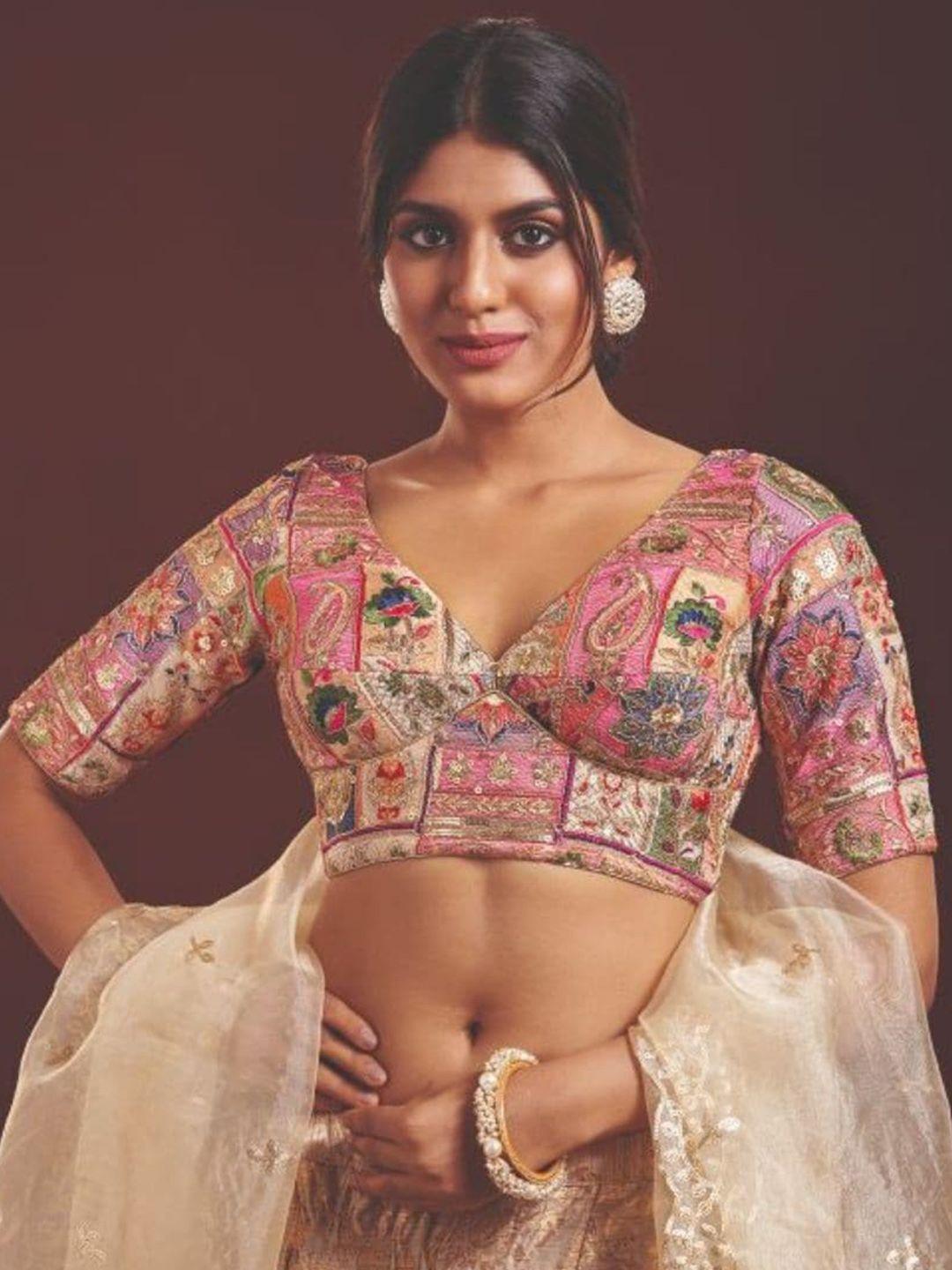 salwar studio embroidered v-neck saree blouse
