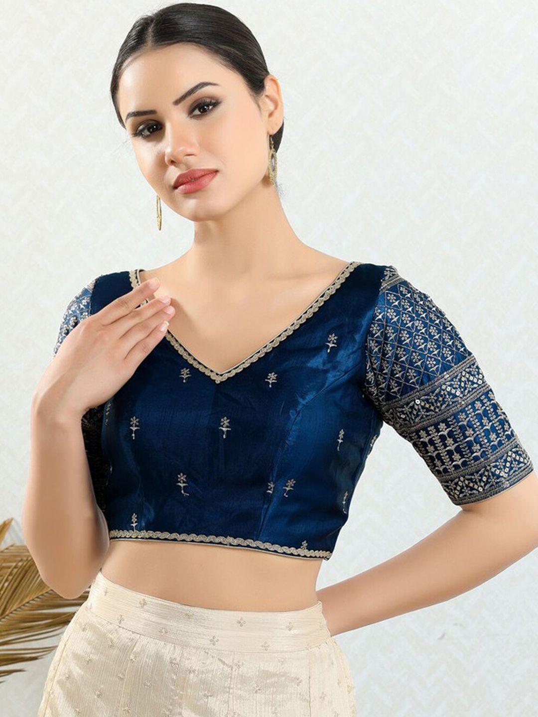 salwar studio embroidered v-neck silk saree blouse