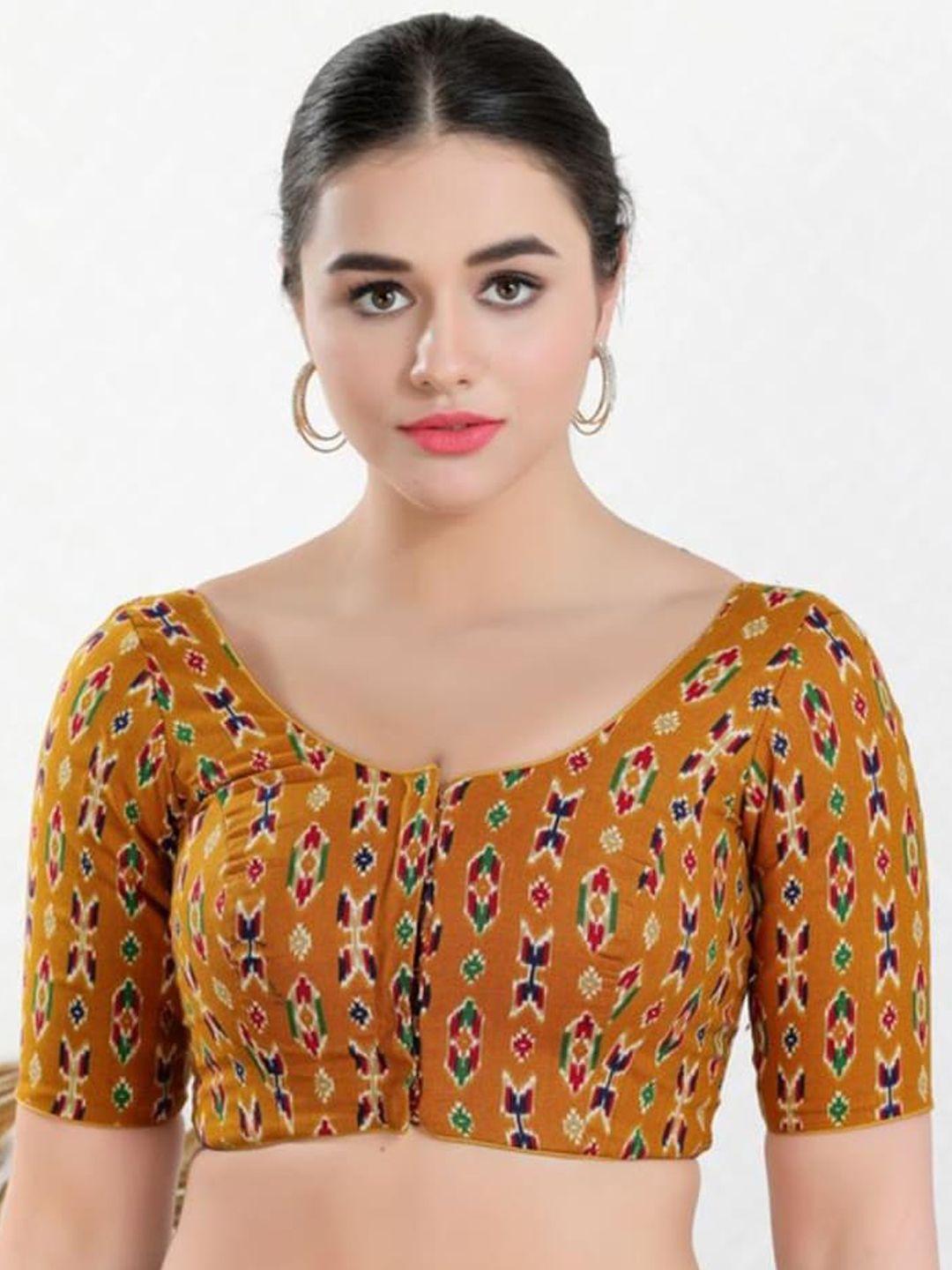 salwar studio ethnic motif printed round neck readymade saree blouse