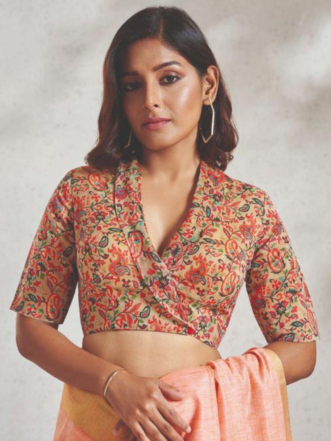 salwar studio ethnic motifs printed chanderi saree blouse