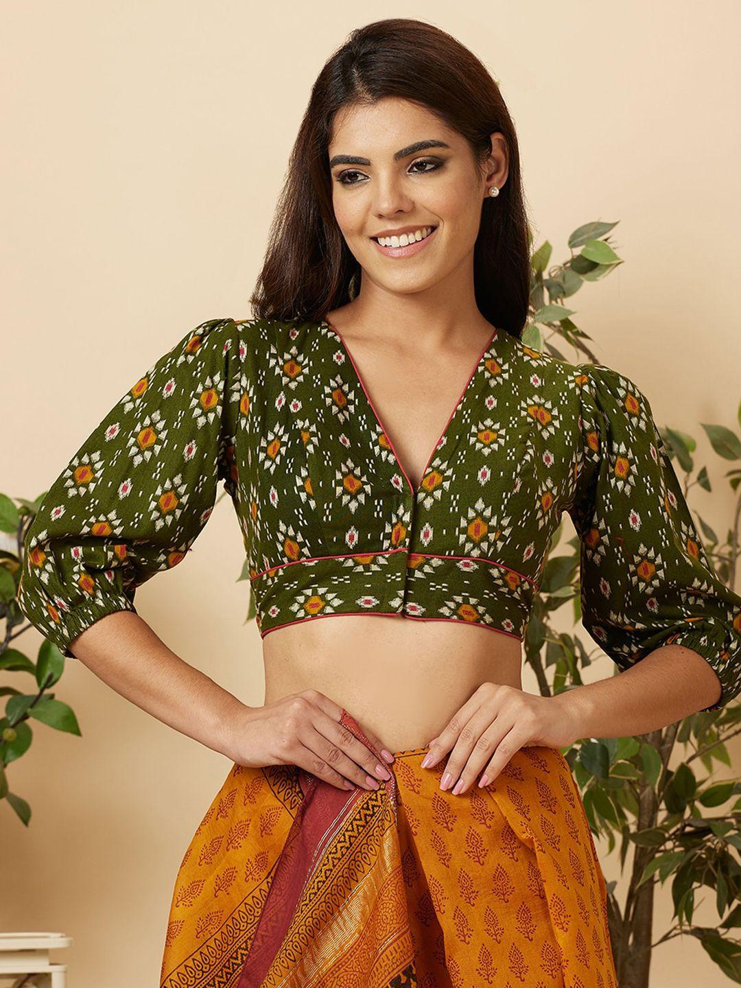salwar studio ethnic motifs printed cotton saree blouse