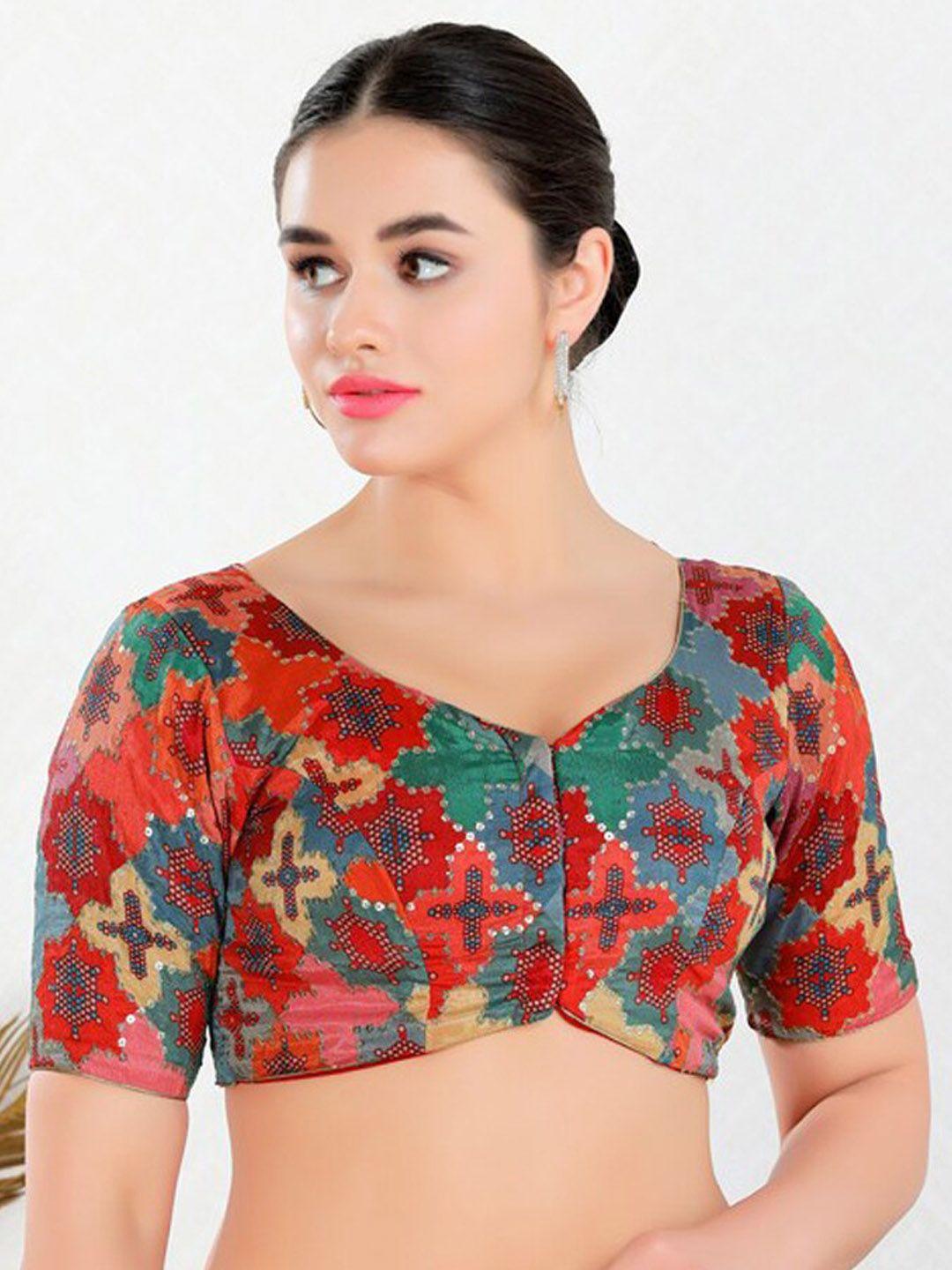 salwar studio ethnic motifs printed sequined brocade saree blouse