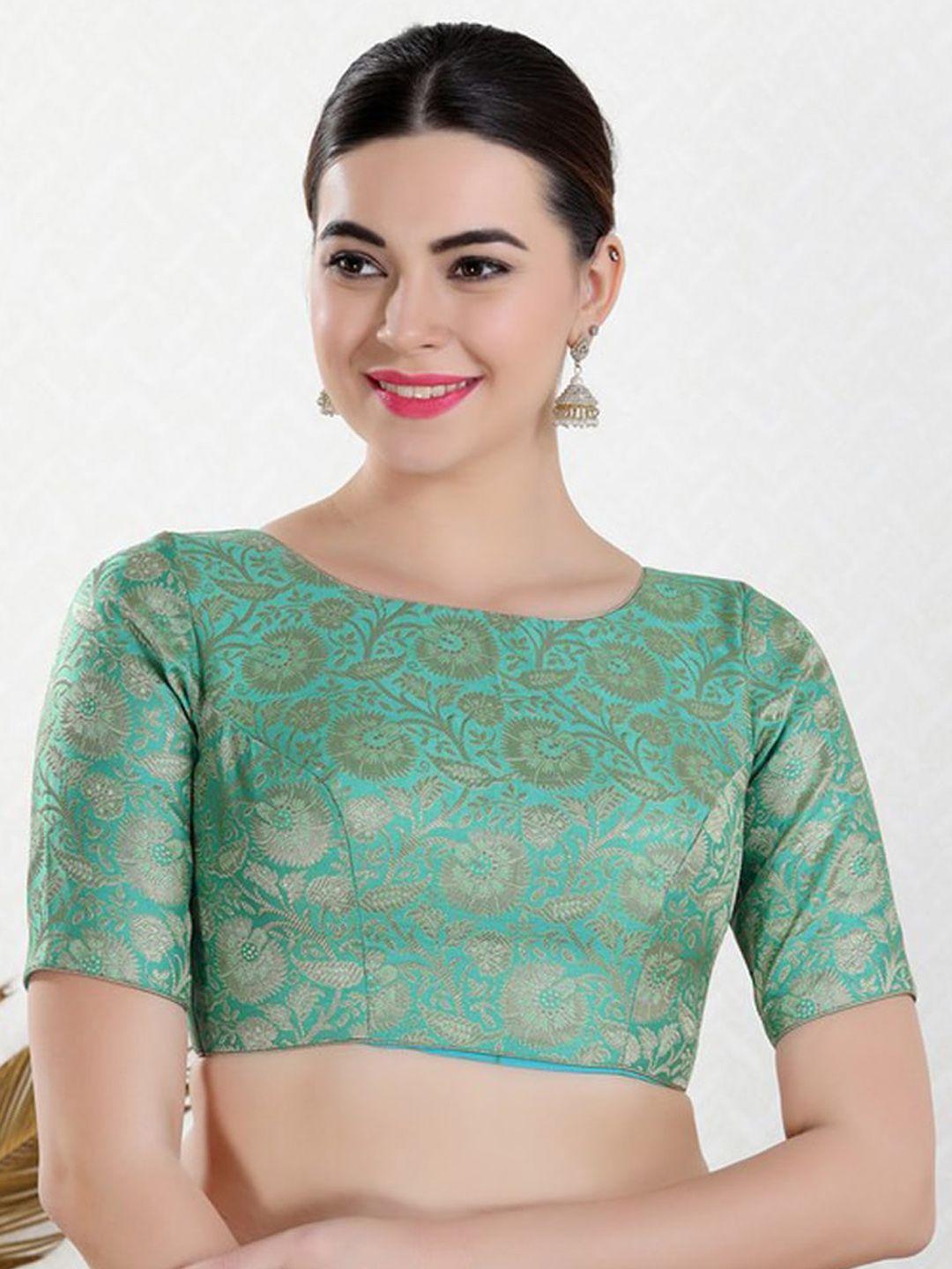 salwar studio ethnic motifs woven design boat neck brocade saree blouse