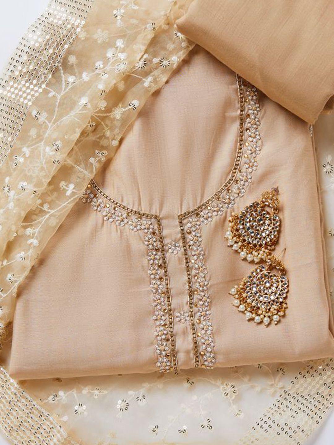 salwar studio floral embroidered beads & stones unstitched dress material