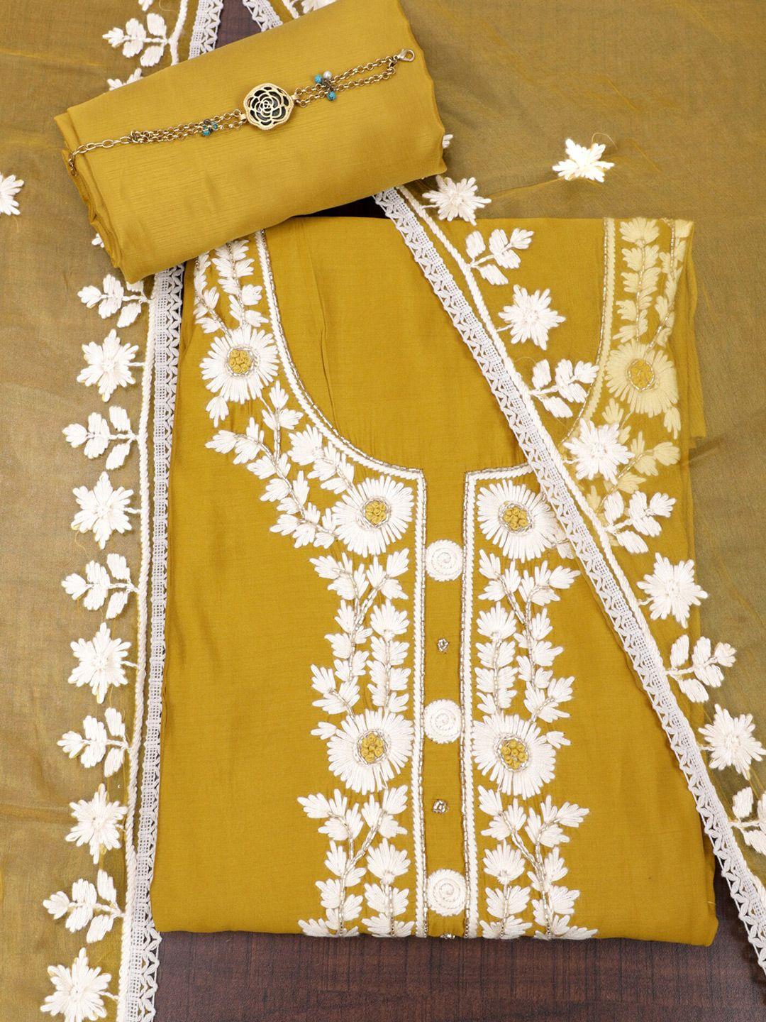 salwar studio floral embroidered pure silk unstitched dress material