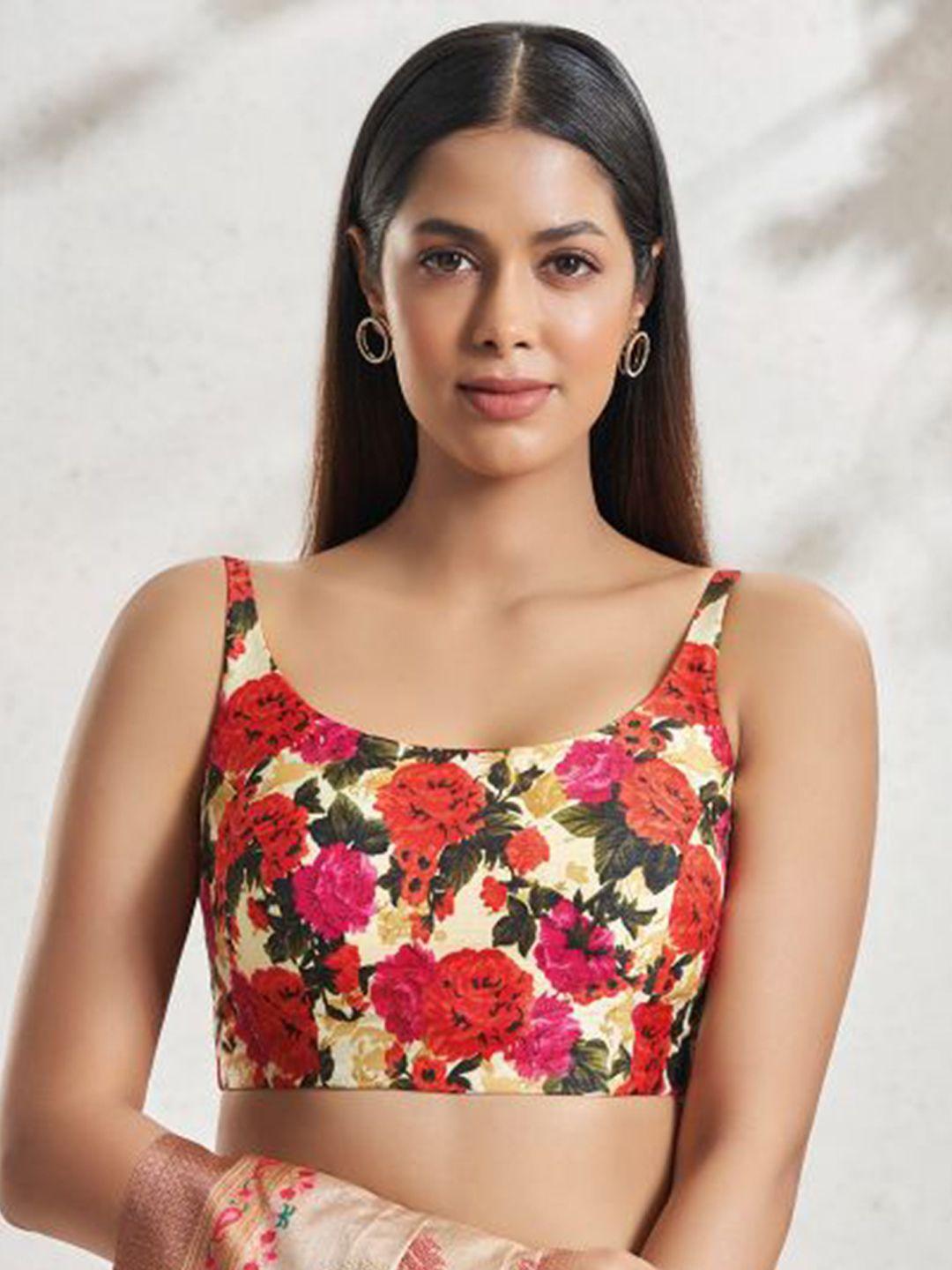 salwar studio floral print sleeveless silk readymade saree blouse