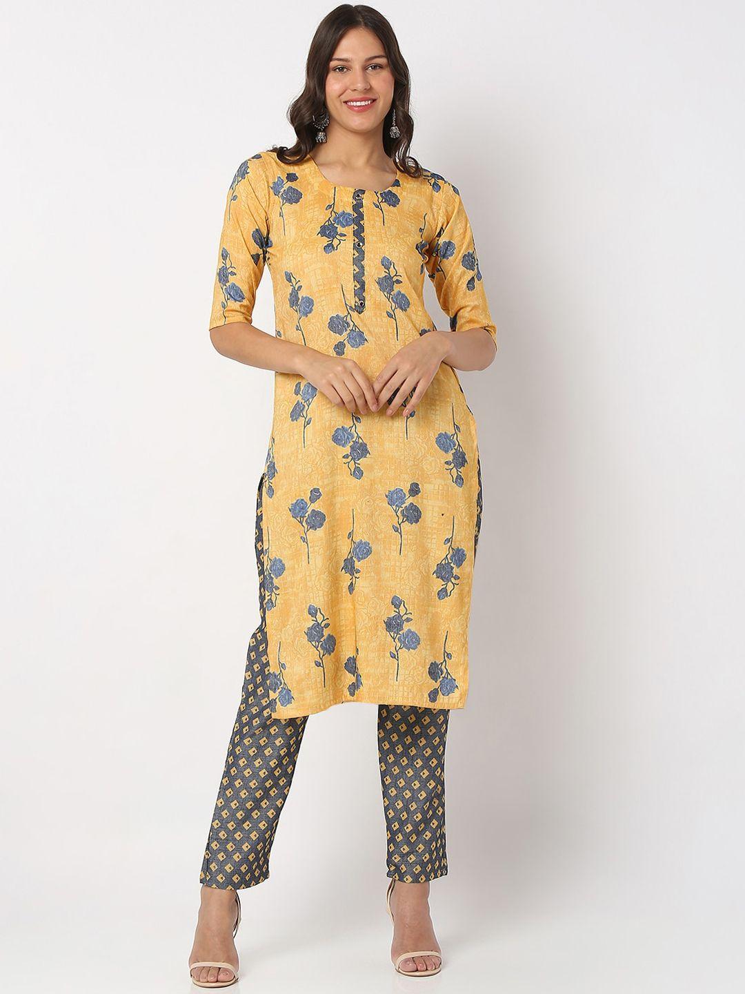 salwar studio floral printed pure cotton kurta with trousers