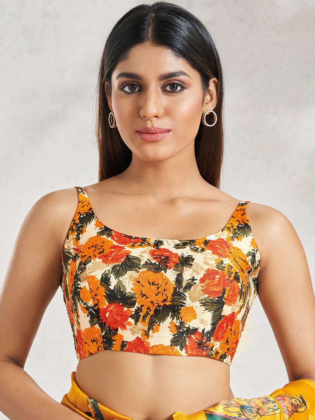 salwar studio floral printed silk saree blouse
