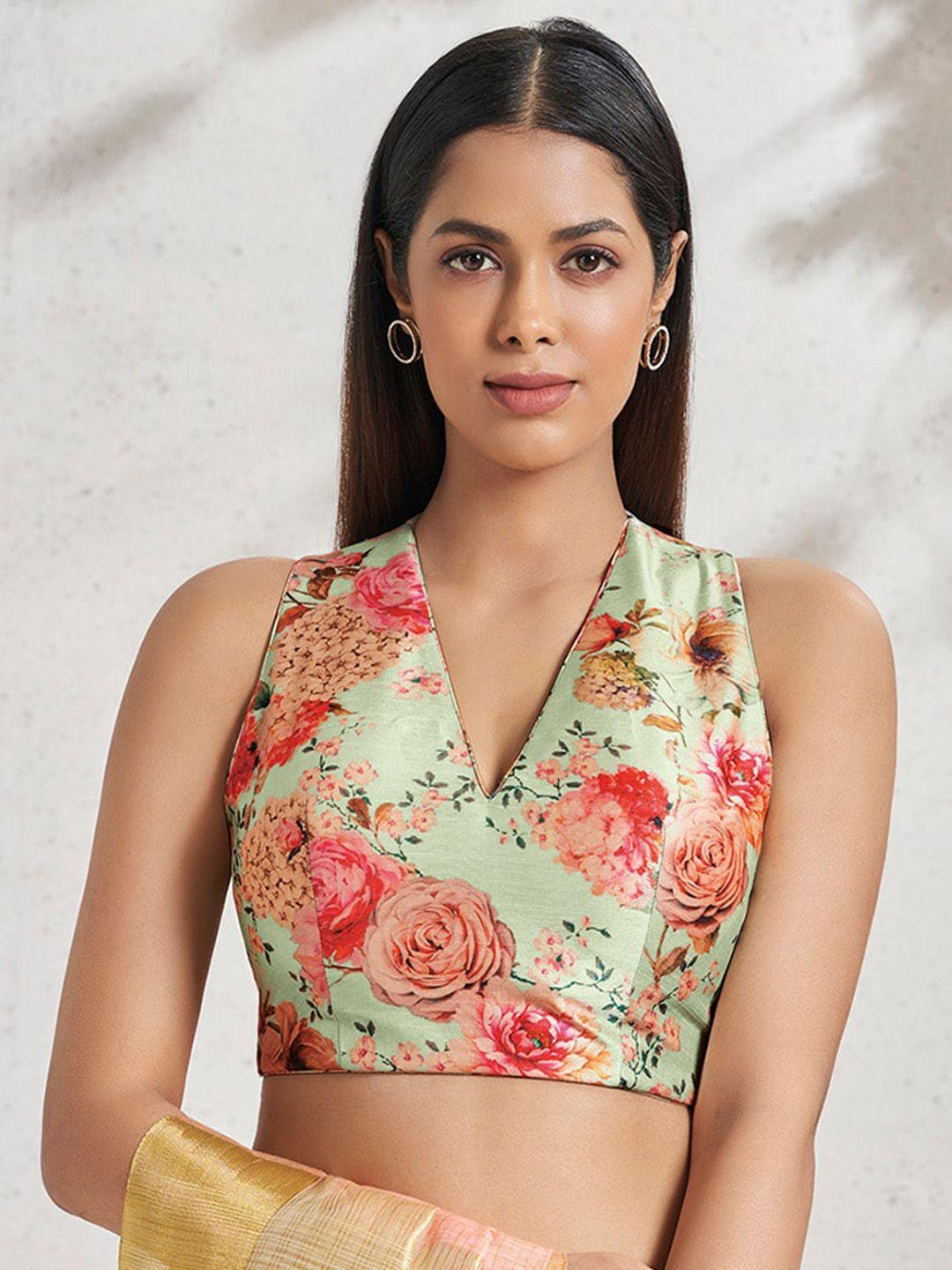 salwar studio floral printed sleeveless saree blouse
