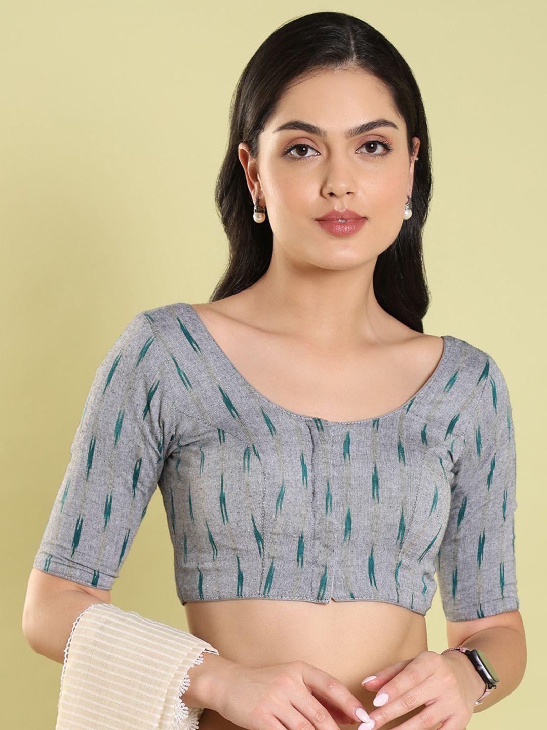 salwar studio geometric printed cotton readymade saree blouse