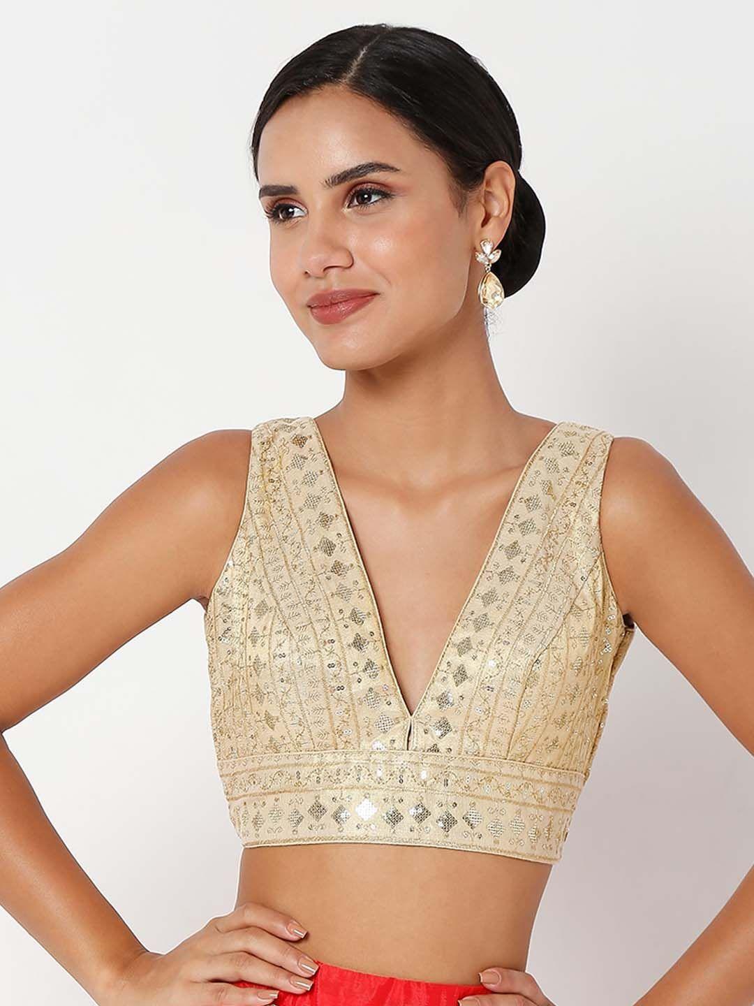 salwar studio gold-colored embroidered saree blouse