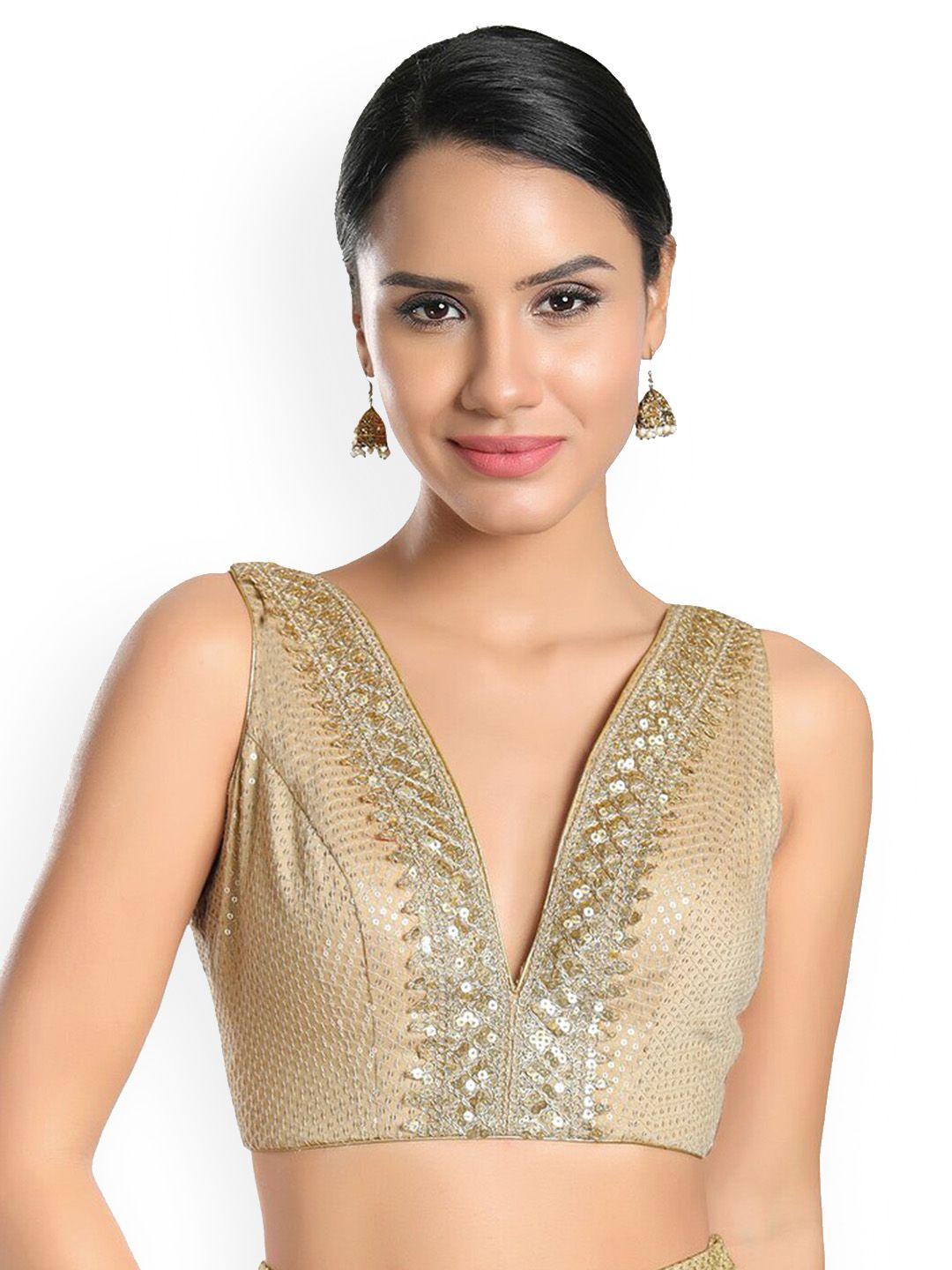 salwar studio gold-toned embroidered saree blouse
