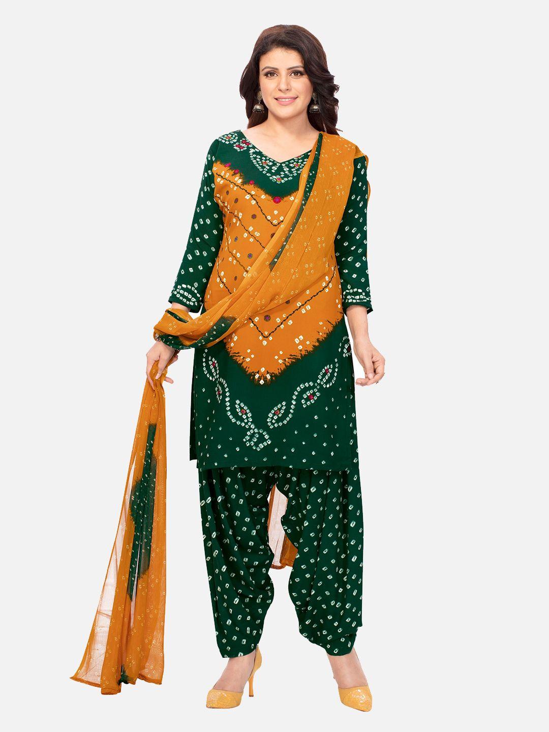 salwar studio green & mustard printed unstitched dress material