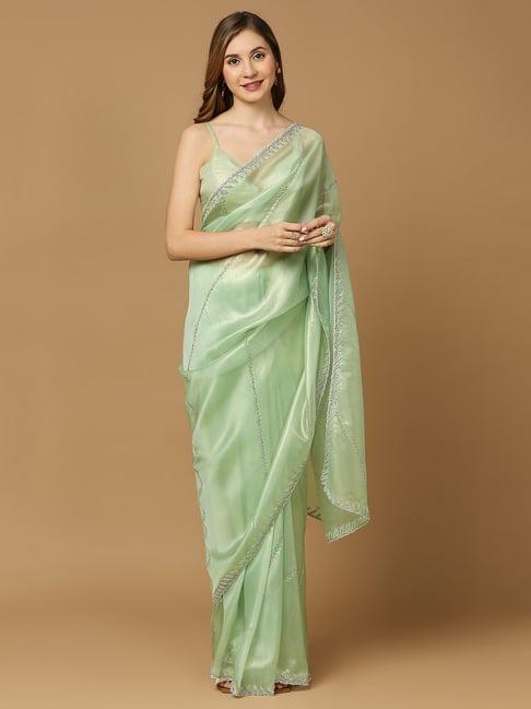 salwar studio green embellished saree without blouse