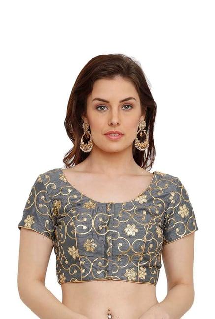 salwar studio grey embroidered readymade blouse